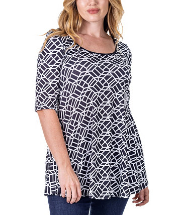Print Elbow Sleeve Casual Tunic Top 24Seven Comfort