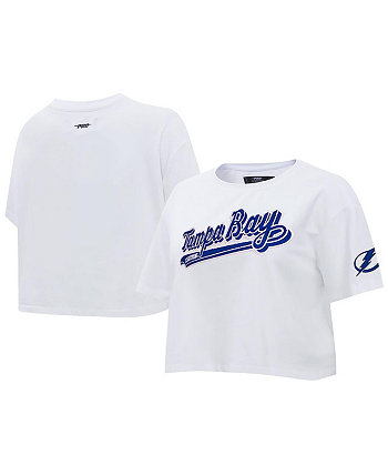 Women's White Tampa Bay Lightning Boxy Script Tail Cropped T-shirt Pro Standard