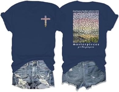 Women's Christian Bible Verse Graphic T Shirts Vintage Jesus Faith Pray Cross Print Tees Crewneck 2 Sided Tops XDHANAN