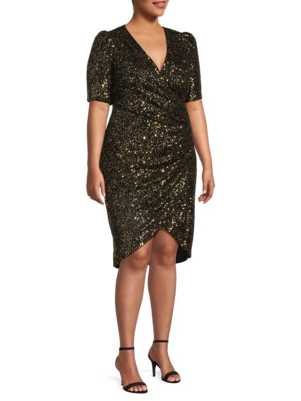 Асимметричное платье со сборками и пайетками Calvin Klein