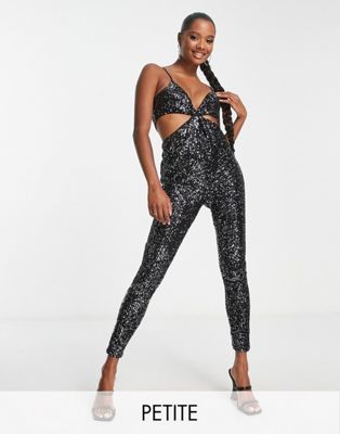 Jaded Rose Petite cami jumpsuit with cut out in black sequin Jaded Rose Petite