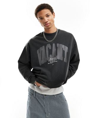 ASOS DESIGN oversized sweatshirt in washed charcoal with front text print ASOS DESIGN