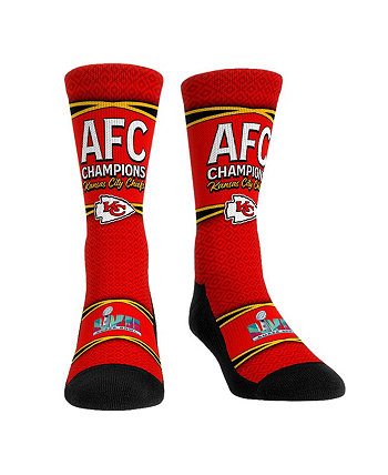 Мужские и женские носки Kansas City Chiefs 2022 AFC Champions Носки с круглым вырезом в волнистую полоску Rock 'Em
