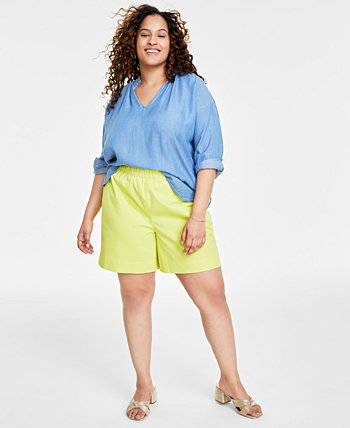 Trendy Plus Size Long-Sleeve Split-Neck Top, Created for Macy's On 34th