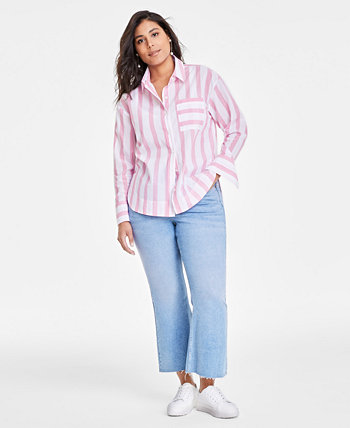 Women's Wide Stripe Relaxed-Fit Shirt, Created for Macy's On 34th
