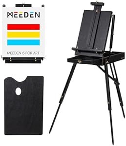 MEEDEN French Easel for Outdoor Painting: Wooden Plein Air Easel Box - 57''-72'' Height Adjustable Travel Easel - Black MEEDEN