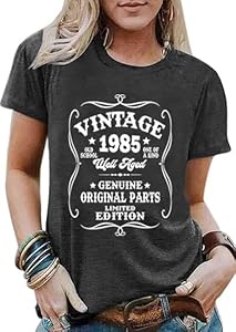 40th Birthday Shirts for Women Vintage 1985 T Shirt Forty Birthday Party Gifts Short Sleeve Casual Tee Tops PERSOVERSIA