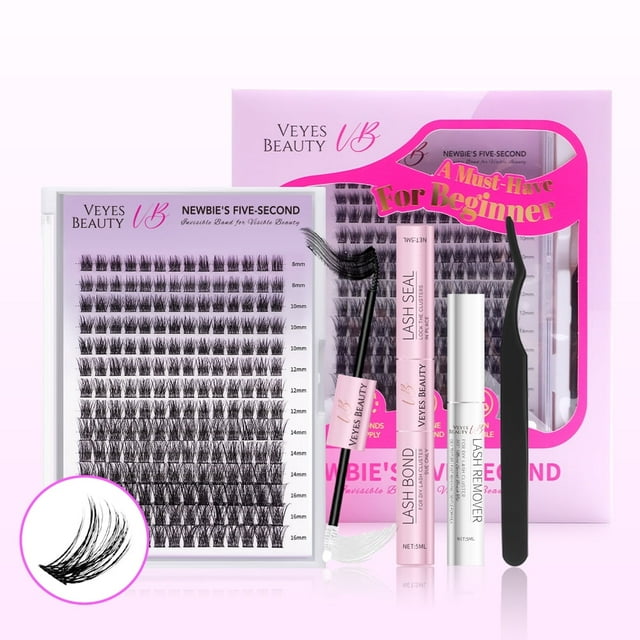 Veyesbeauty Dreamy Cluster Black Color Lashes Kit Bond Seal Self Application at Home VEYESBEAUTY