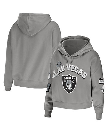 Women's Gray Las Vegas Raiders Plus Size Modest Cropped Pullover Hoodie WEAR by Erin Andrews