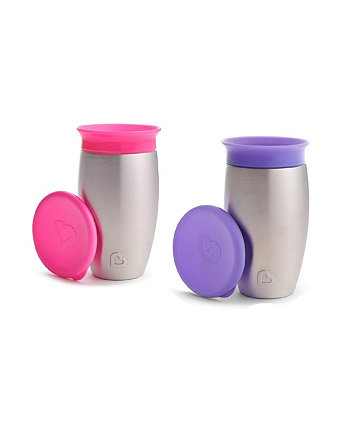 Miracle Stainless Steel 360 Sippy Cup, 10 oz, 2 Pack, Pink/Purple Munchkin