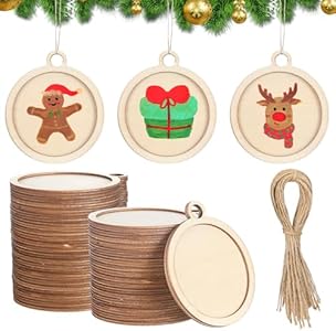 Gerrii 30 Pcs Christmas Wooden Ornaments to Paint 4 Inch DIY Unfinished Blank Round Wood Cutouts Christmas Wooden Discs Slices Hanging Ornaments for Holiday Xmas Tree Decorations DIY Crafts Gerrii