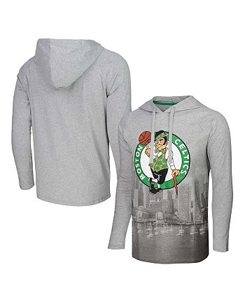 Мужская футболка с капюшоном с длинным рукавом Heather Grey Boston Celtics Atrium Raglan Stadium Essentials