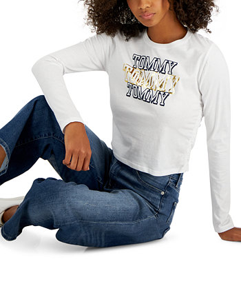 Женская футболка с фольгированным логотипом и сборками по бокам Tommy Jeans