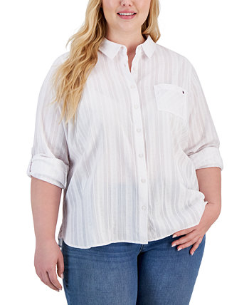 Plus Size Cotton Roll Tab Button-Up Shirt Tommy Hilfiger