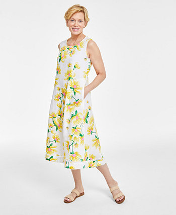 Women's 100% Linen Floral-Print Sleeveless Midi Dress, Created for Macy's Charter Club
