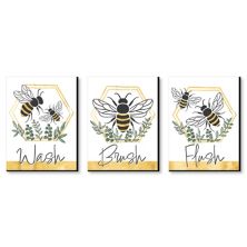 Big Dot of Happiness Little Bumblebee - Bee Kids Bathroom Rules Wall Art - 7.5 x 10 inches - Set of 3 Signs - Wash, Brush, Flush Big Dot of Happiness
