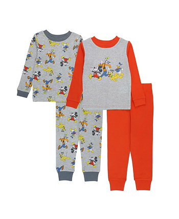 Baby Boys Long Sleeve Cotton 4 Piece Pajama Set Mickey Mouse