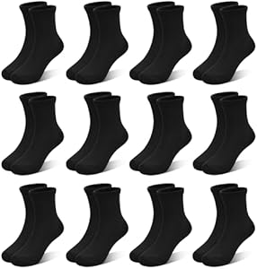 Kids Socks 12 Pairs Crew Socks for Toddler Boys Girls 1-14 Years Athletic Mid Cut Socks Multipack Black White Sptramle