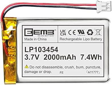 EEMB 3.7V Lithium Polymer Battery 2000mAh 103454 Lipo Rechargeable Battery Pack with Wire JST Connector for Speaker and Wireless Device- Confirm Device & Connector Polarity Before Purchase Eemb