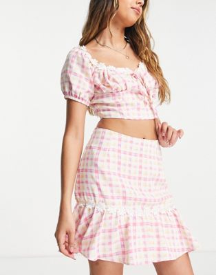 Collective The Label mini skirt in pink check - part of a set Collective The Label