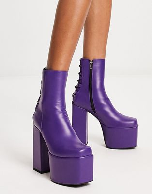 Lamoda double platform heeled ankle boots with lace detail in purple Lamoda