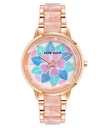 Женские кварцевые часы с тремя стрелками из сплава цвета розового золота с браслетом из розовой смолы, 37 мм Anne Klein