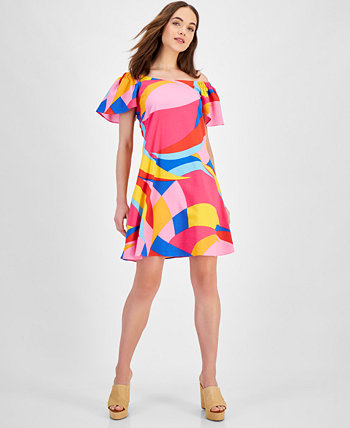 Women's Printed Flutter-Sleeve A-Line Dress Robbie Bee