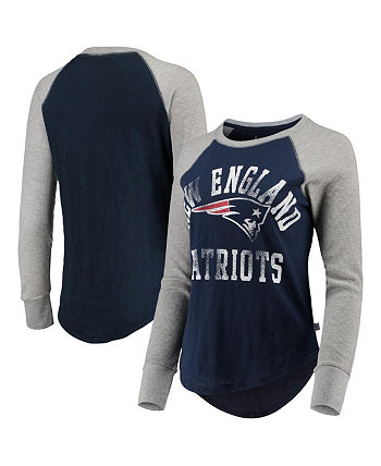 Женская темно-синяя футболка New England Patriots с вафельным регланом и длинными рукавами Touch