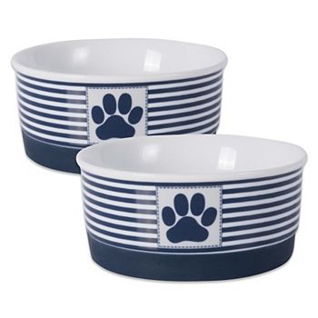 Bone Dry Pet Bowl Paw Patch Stripe Nautical Blue 2-pc. Set Bone Dry