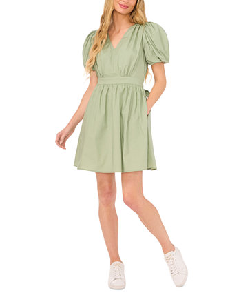 Women's Short Puff-Sleeve Belted Mini Dress CeCe