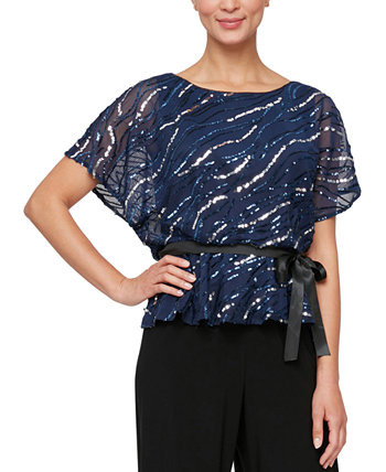 Women's Sequined Belted Blouse Alex Evenings