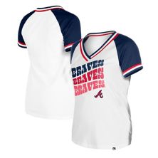 Women's New Era White Atlanta Braves Jersey Double Binding V-Neck T-Shirt New Era
