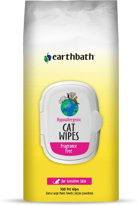 Earthbath Hypo-Allergenic Fragrance Free Cat Grooming Wipes, 100 count Earthbath