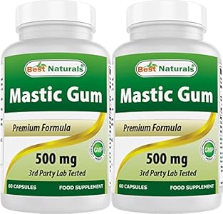 Best Naturals 2 Pack Mastic Gum Capsules 500 mg - 60 Count - (Non-GMO) (Gluten Free) - Promotes Healthy Stomach & Duodenal Health - (Total 120 Capsules) Best Naturals