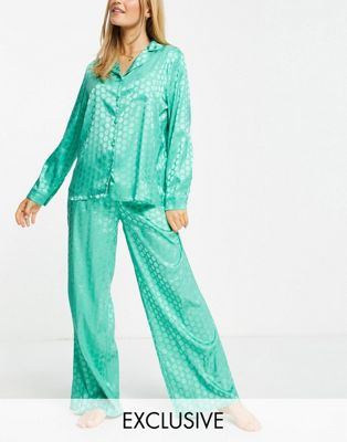 Эксклюзивный атласный жаккардовый пижамный комплект Loungeable бирюзового цвета Loungeable