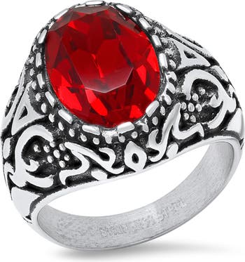 Массивное кольцо из нержавеющей стали с имитацией красного бриллианта HMY Jewelry