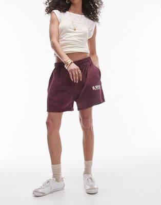 Topshop graphic le sport sweatpants fabric shorts in burgundy - part of a set TOPSHOP
