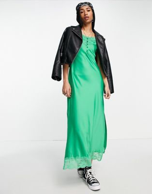 Ярко-зеленое платье миди на бретельках в стиле винтаж Reclaimed Vintage Reclaimed Vintage