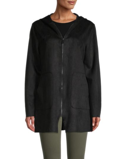 Пальто из искусственной замши с капюшоном Joan Vass