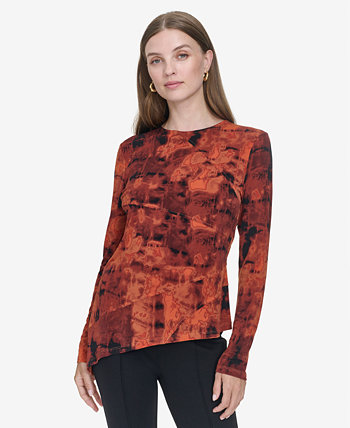 Women's Printed Asymmetric Long-Sleeve Top Halston