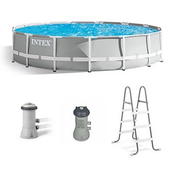 Intex 15’ x 42” Prism Frame Above Ground Swimming Pool Set and Pool Filter Pump Intex