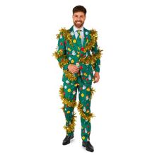 Мужской костюм Suitmeister современного кроя в рождественском стиле, зеленый костюм и галстук Suitmeister