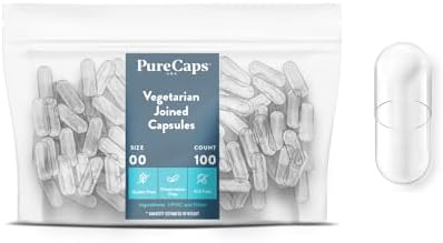 PureCaps USA - Empty Clear Vegetarian and Vegan Pill Capsules (Капсулы) Size 00, 100 Empty Joined Vegetarian Pills, Non-GMO Certified, Kosher, Gluten Free and Halal Certified, Preservative Free PureCaps USA