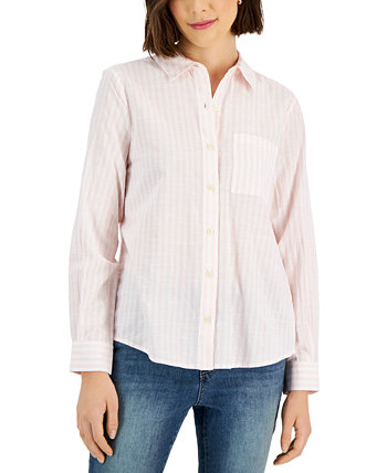 Женская полосатая хлопковая рубашка на пуговицах, созданная для Macy's Style & Co