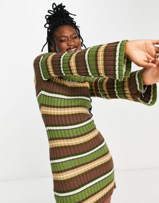 Kickers turtle neck fitted knit sweater dress in retro stripe Kickers