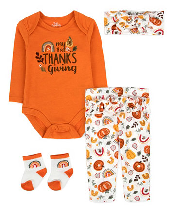 Боди, штаны, носки и повязка на голову для маленьких девочек My 1st Birthday Pumpkins and Rainbow, набор из 4 предметов Baby Essentials