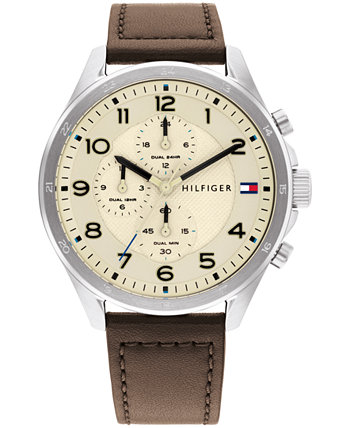 Мужские часы с коричневым кожаным ремешком 44 мм Tommy Hilfiger