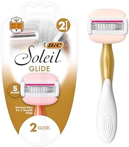 BIC Soleil Glide Disposable Razors for Women, 5 Blades With Shea Butter Moisture Strip For a Smooth Glide, 2 Piece Razor Set BIC