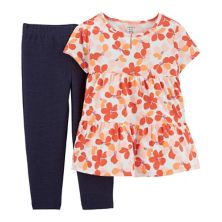Комплект из двух частей футболки с цветочным принтом и леггинсов из шамбре для девочек 4–6 шт. Carter's
