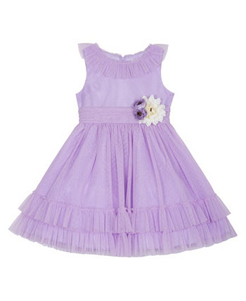 Toddler Girls Mesh Dot with Flower Detail Sleeveless Dress Rare Editions